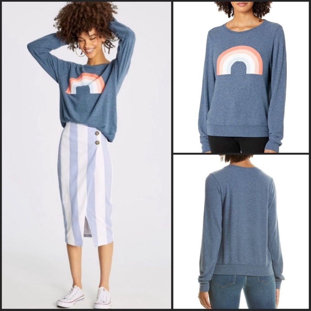 NWT Wildfox Blue Freedom Rainbow Sweatshirt